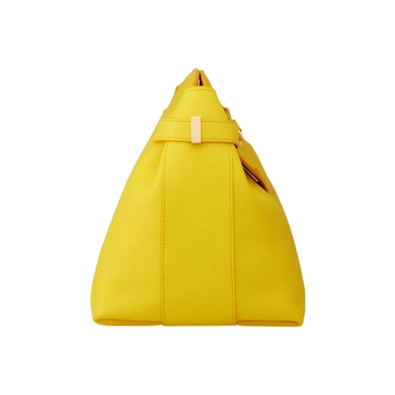 FERRAGAMO GANCINI Cow Leather Shoulder Bag Crossbody Bag Large Size Women's Light Yellow-1