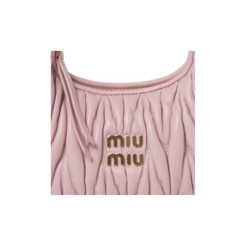 MIU MIU Matelassé Soft Sheep Leather Hobo Bag, Shoulder Bag, Crossbody Handbag Mini Women's Snow Pink-5
