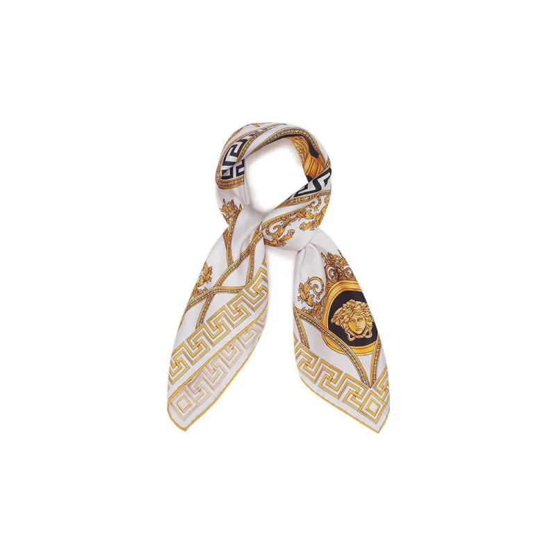VERSACE Silk Scarves Unisex White Gold-1