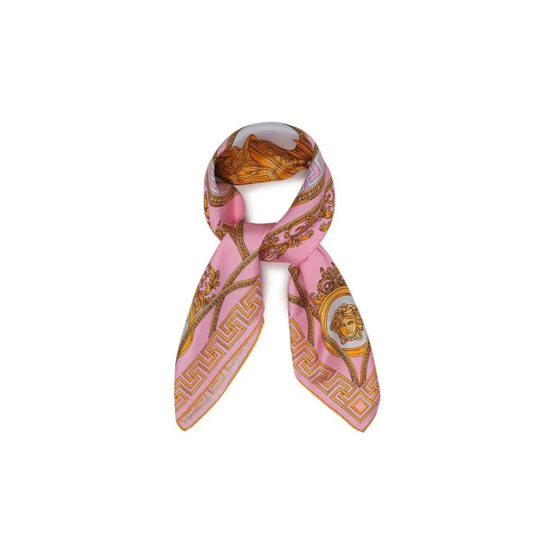 VERSACE Silk Scarves Unisex Candy Pink Gold-1