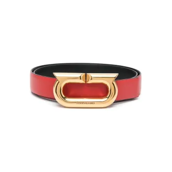 FERRAGAMO Letter Carved Smooth Buckle Leather Belts Women's Red