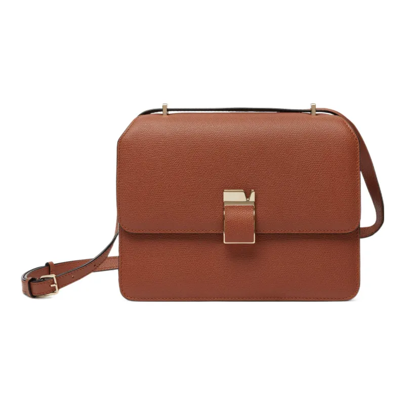Valextra Calfskin Shoulder Bag, Crossbody Bag Medium Size Women's Gold Brown-0