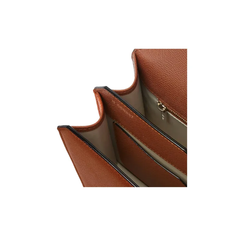 Valextra Calfskin Shoulder Bag, Crossbody Bag Medium Size Women's Gold Brown-3