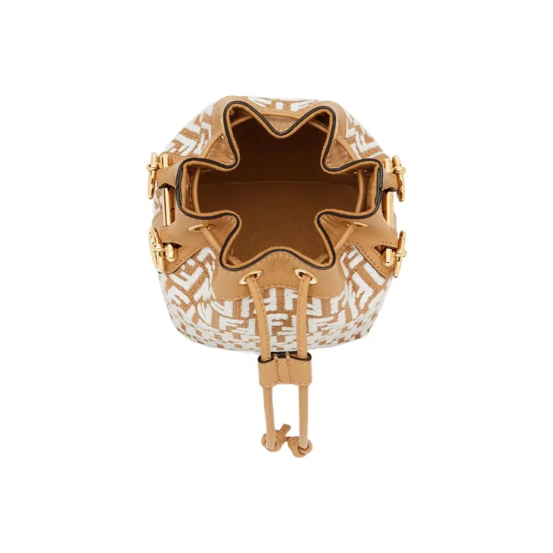 FENDI Mon Tresor Raffia Bucket Bag, Shoulder Bag, Crossbody Bag, Handbag Mini Women's Khaki/White-3