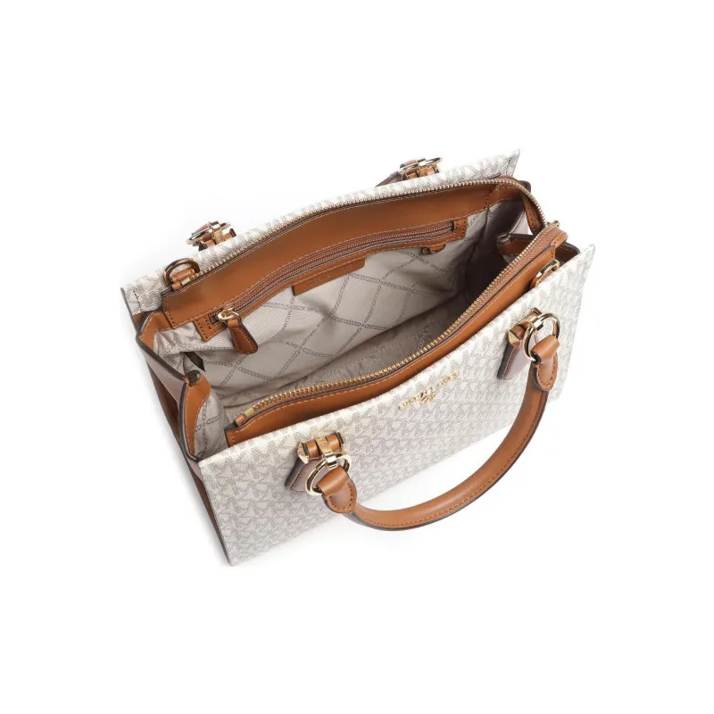 MICHAEL KORS MARILYN Leather Handbag Shoulder Bag Crossbody Bag Medium Size Women's White/Brown-4