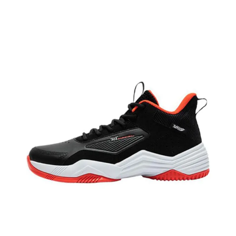 361° Cushioning Wear Resistant Mid Top Basketball Shoes Men's Black Red-0