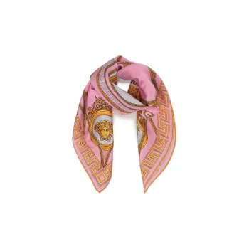 VERSACE Silk Scarves Unisex Candy Pink Gold