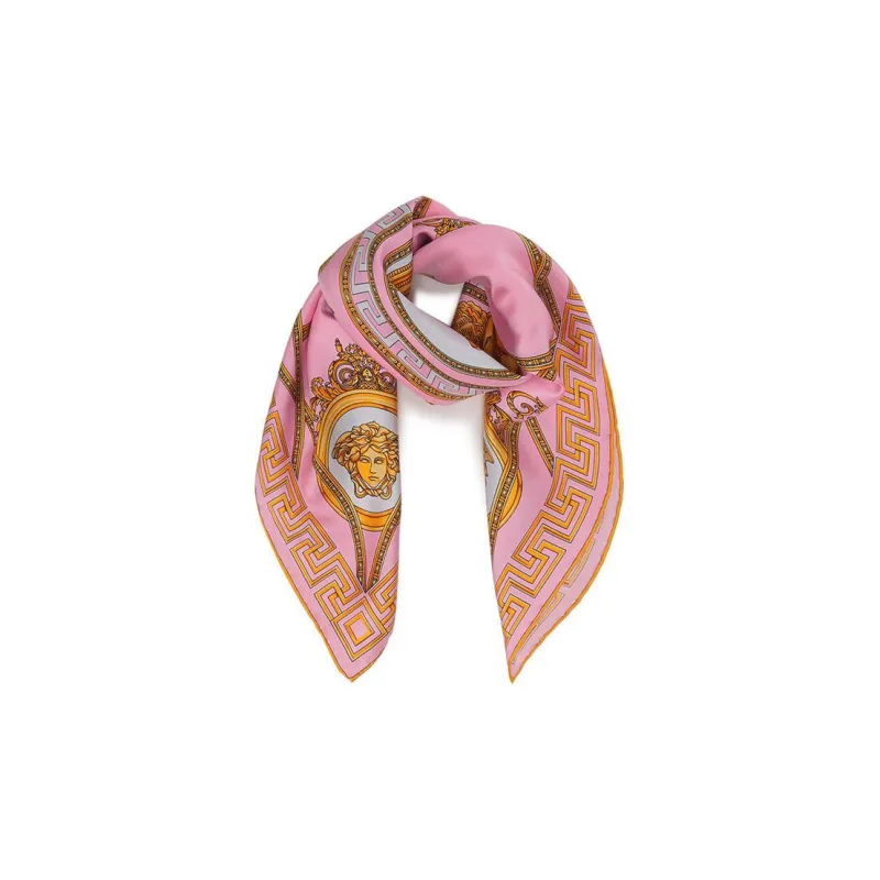 VERSACE Silk Scarves Unisex Candy Pink Gold-0
