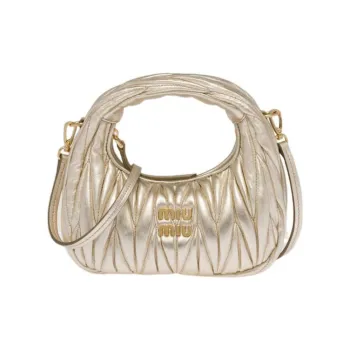 MIU MIU Matelassé Soft Sheep Leather Hobo Bag, Shoulder Bag, Crossbody Handbag Mini Women's Pyrite Color