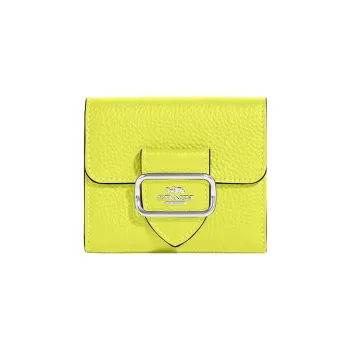 COACH Wallet Pebbled Leather Coin Purses Wallets Women's Lemon Yellow