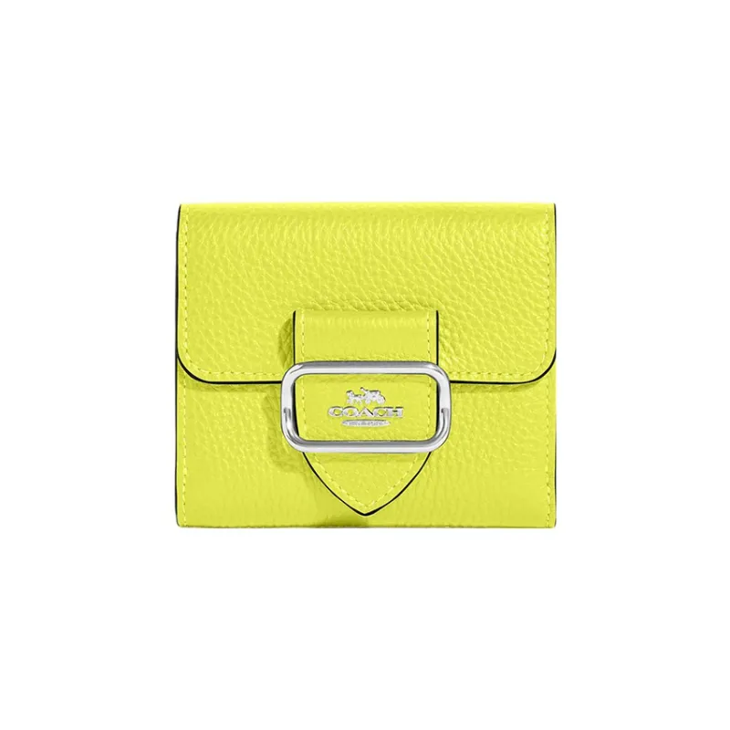 COACH Pebbled Leather Coin Purse Wallet Women's Lemon Yellow-0