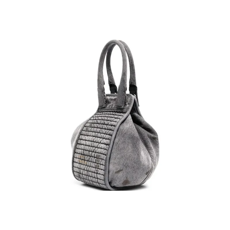 DIESEL Cotton With Calfskin Shoulder Bag Crossbody Bag Handbag Small Size Women's Black-4