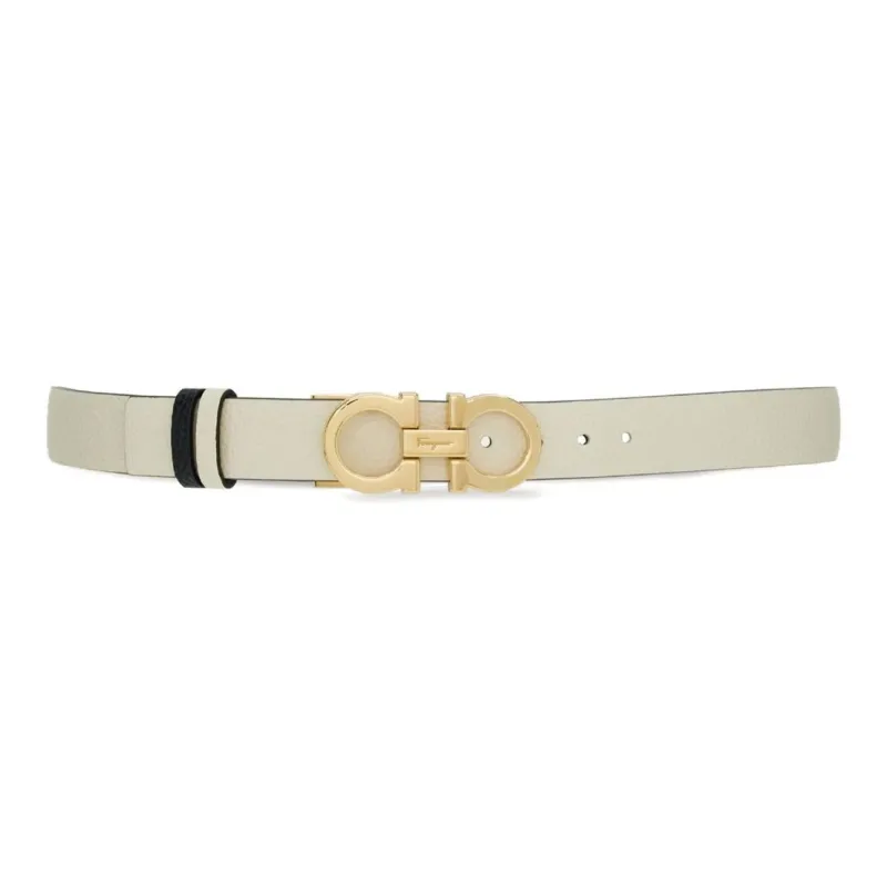 FERRAGAMO Emblem Pattern Smooth Buckle Leather Belts Women's White-0