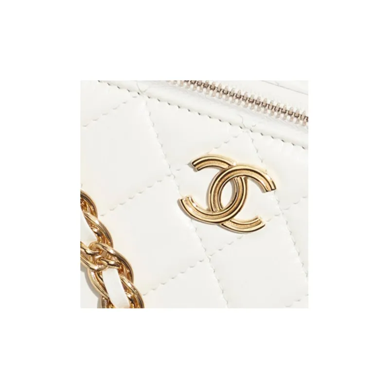 CHANEL Lambskin Portable One Shoulder Crossbody Clutch Women's White-4