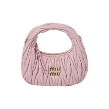 MIU MIU Matelassé Soft Sheep Leather Hobo Bag, Shoulder Bag, Crossbody Handbag Mini Women's Snow Pink
