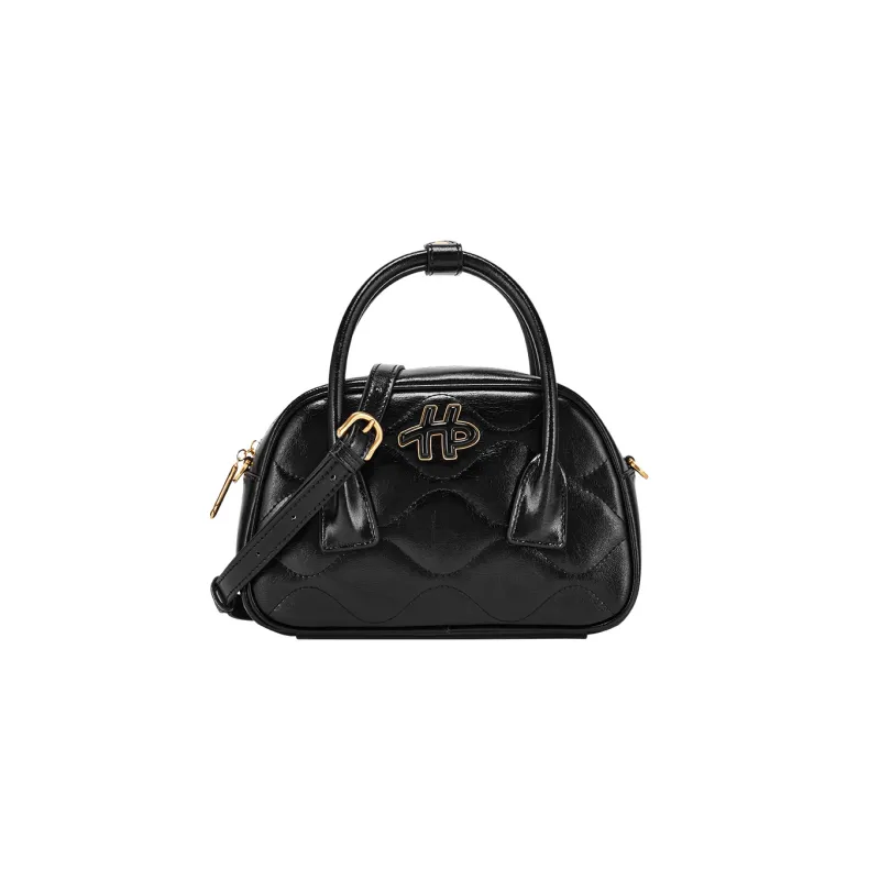 Hush Puppies Cow Leather Shoulder Bag, Crossbody Bag, Handbag Medium Size Women's White/Black/Purple-10