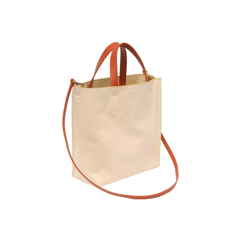 MARNI Museo Soft Calfskin Tote Bag, Shopping Bag, Handbag Trumpets Women's Beige/Green-1