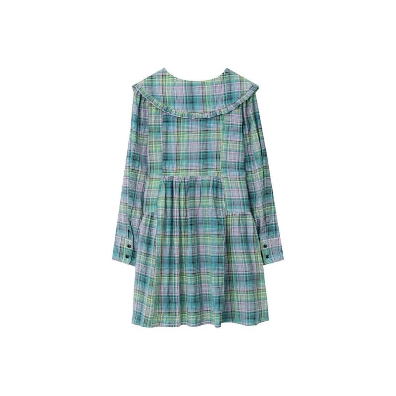 ELF SACK Long-Sleeved Dresses Women's Pink And Green Checkered-1