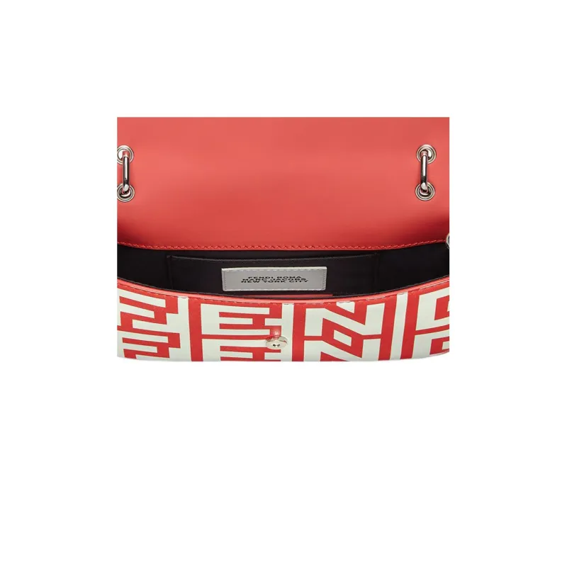 FENDI Baguette Sheepskin Portable One Shoulder Crossbody Cell Phone Pouch Women's White/Red-4