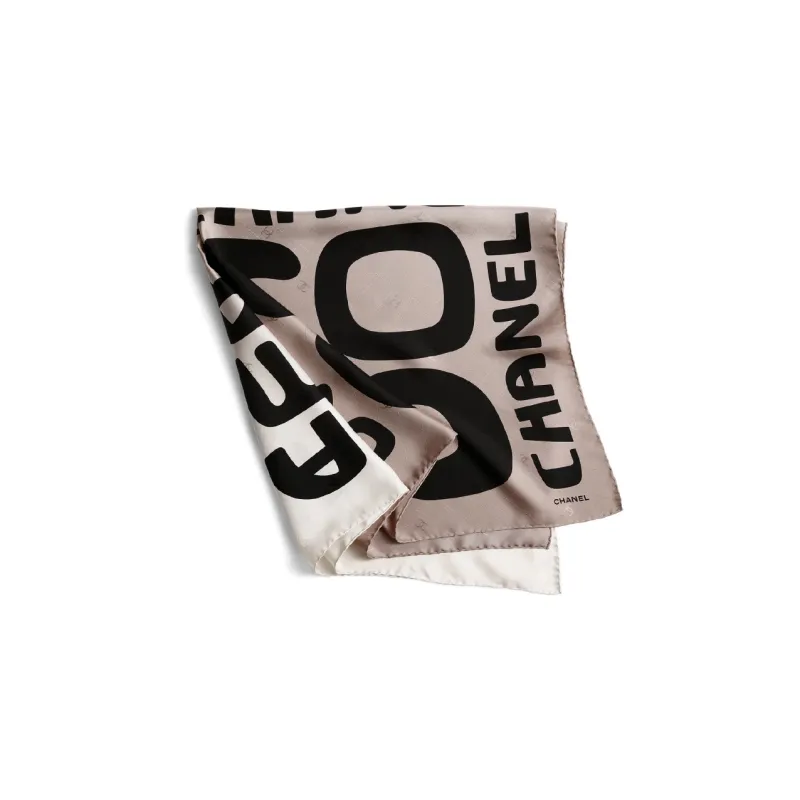 CHANEL Silk Scarves Women's Beige/Black-1