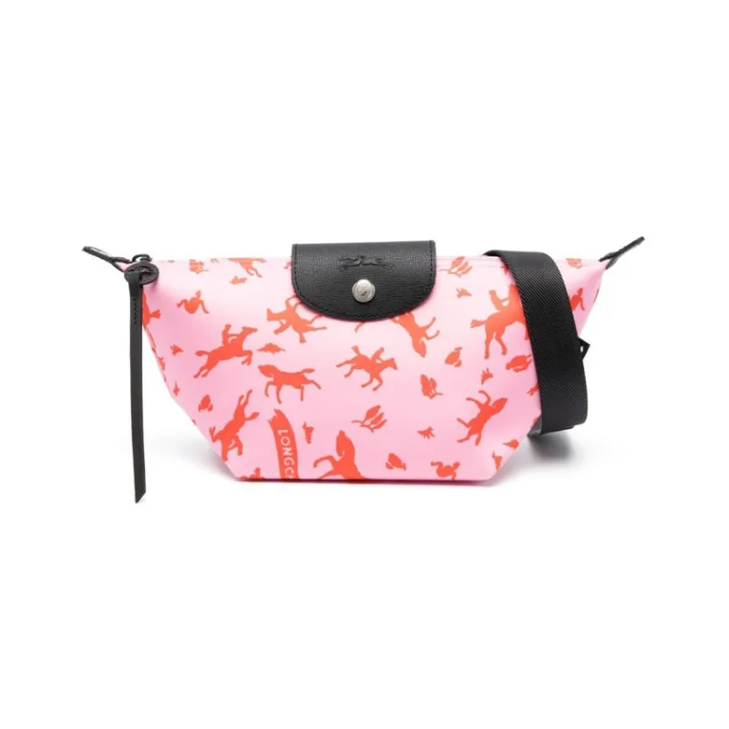 LONGCHAMP Le Pliage Cow Leather Trim Dumpling Bag, Portable Crossbody Bag, Shoulder Bag Women's Pink-0