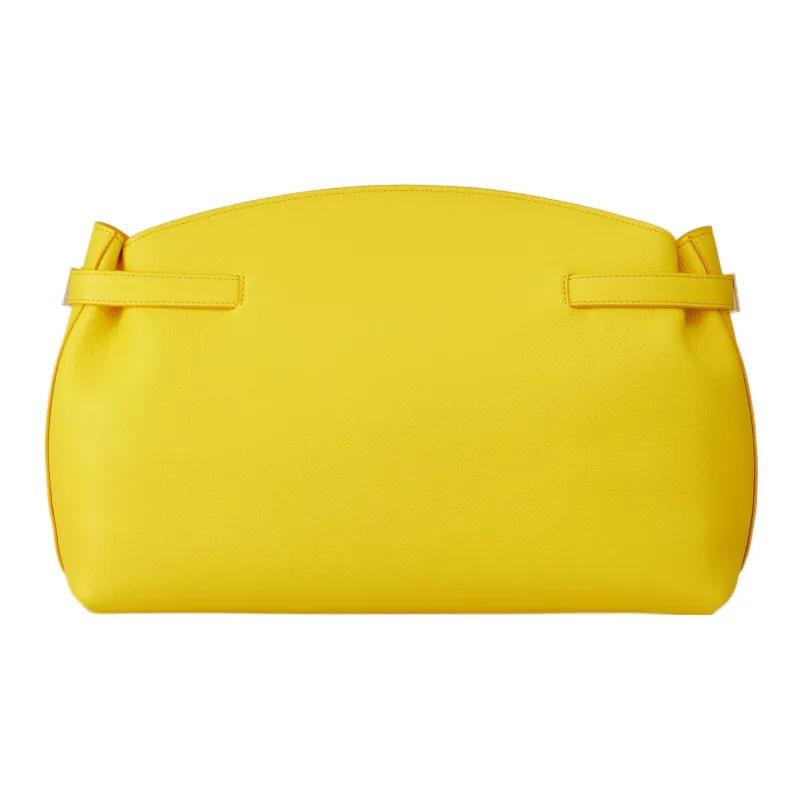 FERRAGAMO GANCINI Cow Leather Shoulder Bag Crossbody Bag Large Size Women's Light Yellow-2