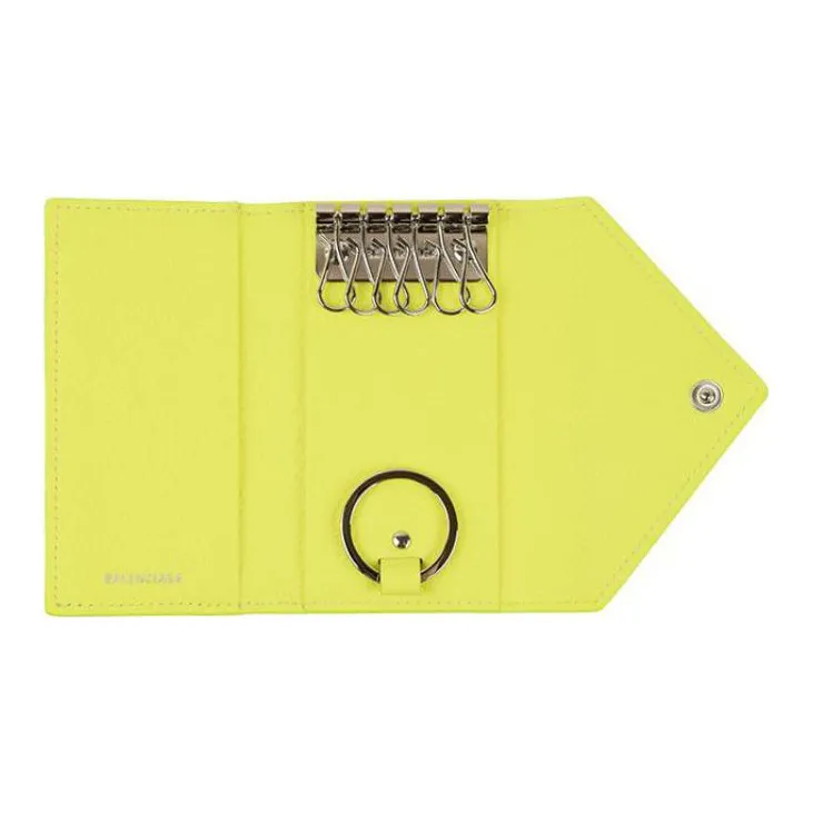Balenciaga Leather Key Pouch Women's Yellow-4
