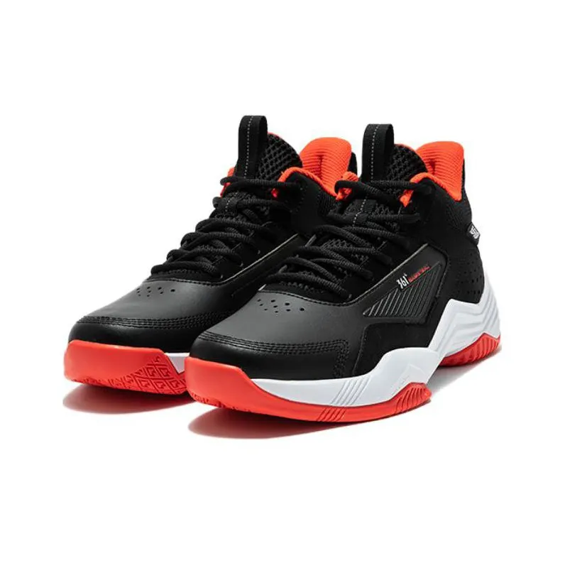 361° Cushioning Wear Resistant Mid Top Basketball Shoes Men's Black Red-2