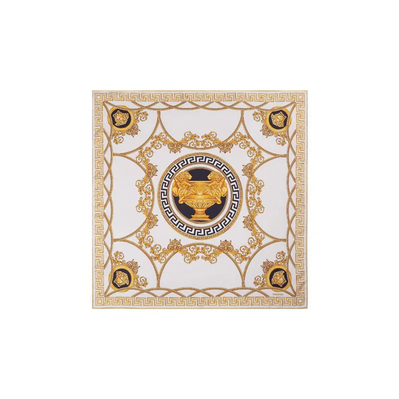VERSACE Silk Scarves Unisex White Gold-2