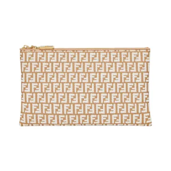 FENDI Raffia Clutch Medium Size Women's Brown Pink