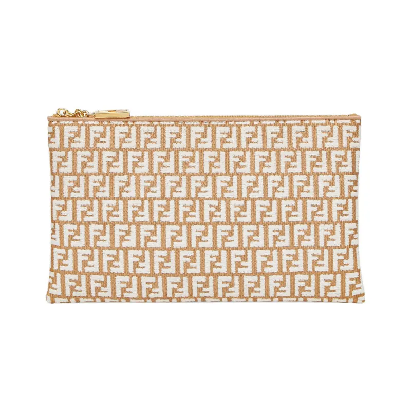 FENDI Raffia Clutch Medium Size Women's Brown Pink-0