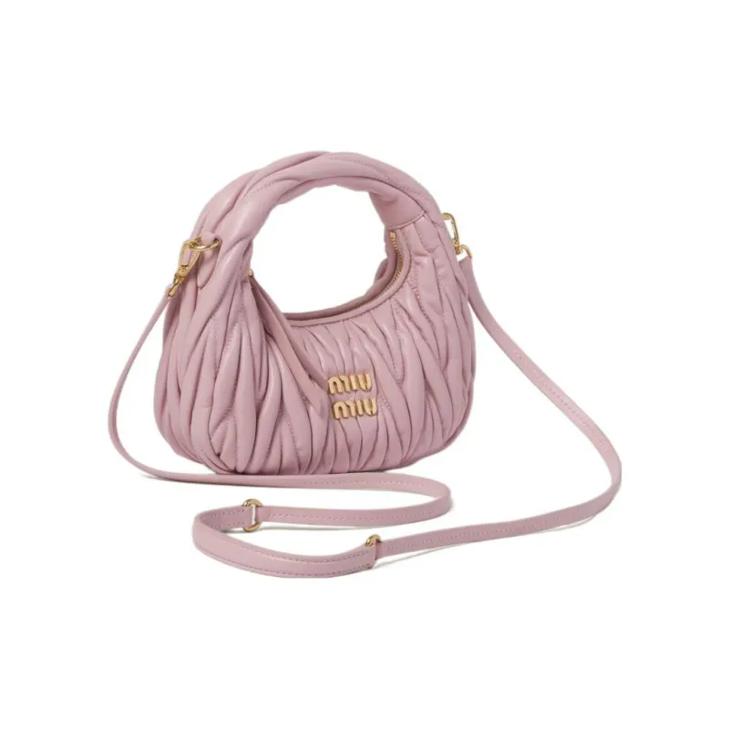 MIU MIU Matelassé Soft Sheep Leather Hobo Bag, Shoulder Bag, Crossbody Handbag Mini Women's Snow Pink-1