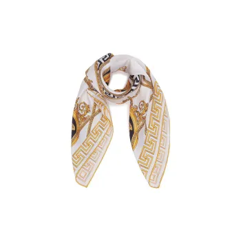VERSACE Silk Scarves Unisex White Gold