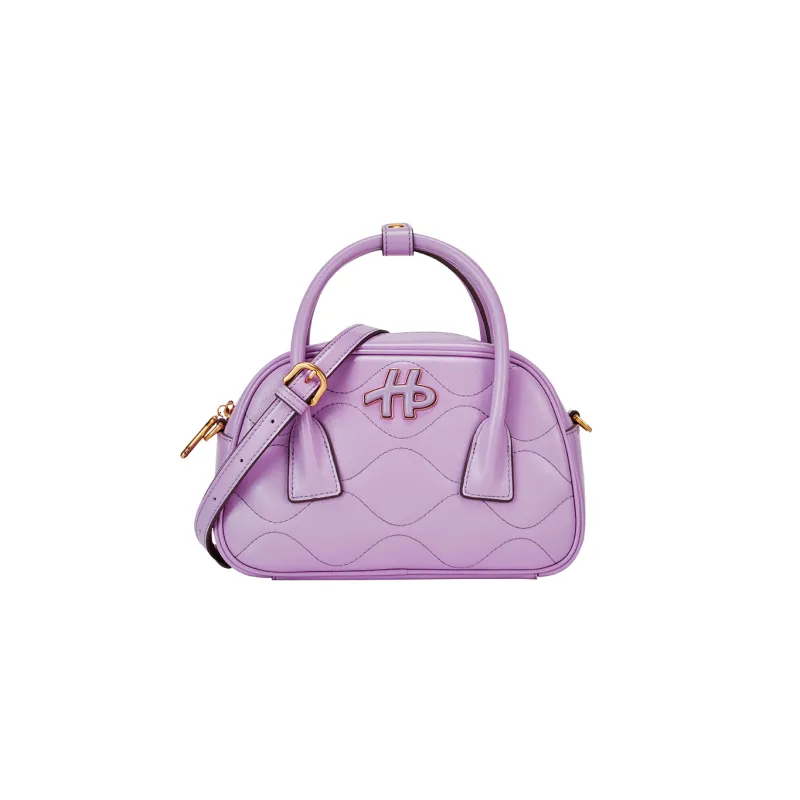 Hush Puppies Cow Leather Shoulder Bag, Crossbody Bag, Handbag Medium Size Women's White/Black/Purple-0