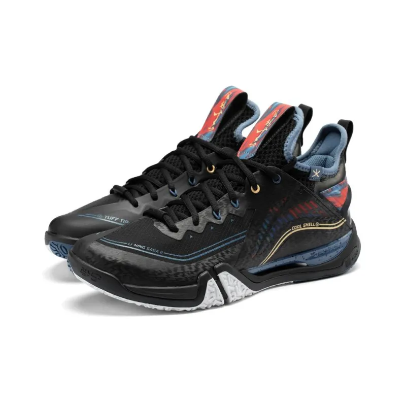 LiNing ⅡPRO Cushioned Slip Resistant Abrasion Resistant Low Top Badminton Shoes Men's Black Blue-1