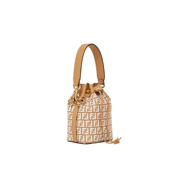 FENDI Mon Tresor Raffia Bucket Bag, Shoulder Bag, Crossbody Bag, Handbag Mini Women's Khaki/White-1