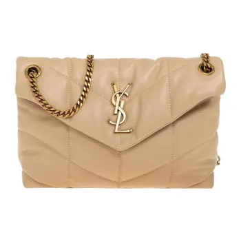 SAINT LAURENT PUFFER Sheepskin Crossbody Bag Shoulder Bag Small Size Women's Beige
