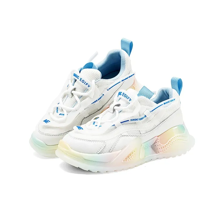 LESELE Low Top Chunky Sneakers 4cm Women's White Blue-3