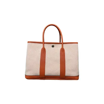 HERMES Garden Party Officier Canvas With Negonda Calfskin Canvas Bag Garden Bag Handbag Women's Orange Red
