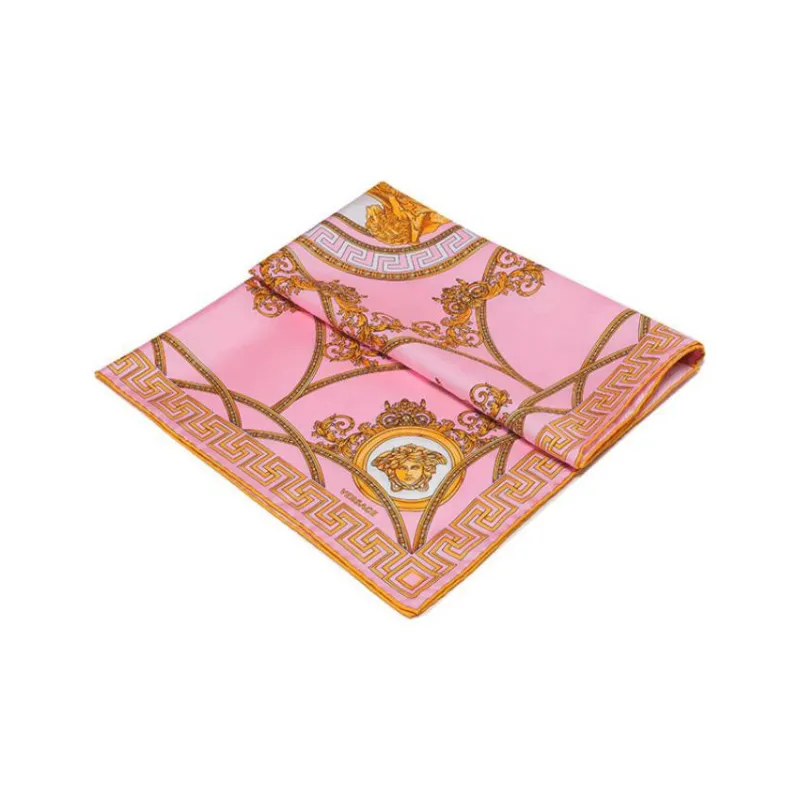 VERSACE Silk Scarves Unisex Candy Pink Gold-3