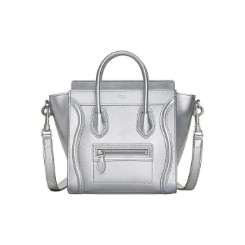 CELINE Luggage Lambskin Shoulder Bag Crossbody Bag Handbag Extra Mini Women's Silver