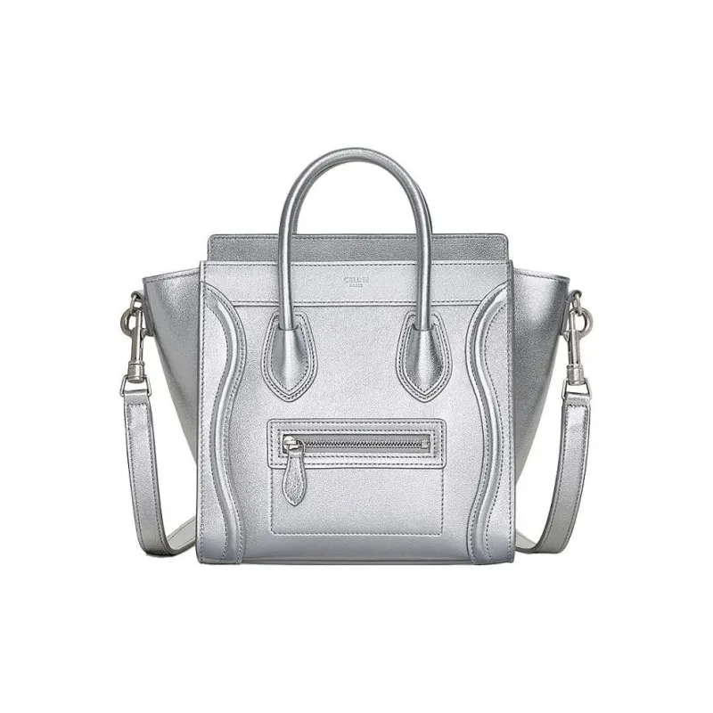 CELINE Luggage Lambskin Shoulder Bag Crossbody Bag Handbag Extra Mini Women's Silver-0