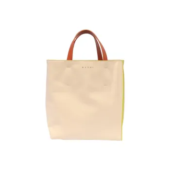 MARNI Museo Soft Calfskin Tote Bag, Shopping Bag, Handbag Trumpets Women's Beige/Green