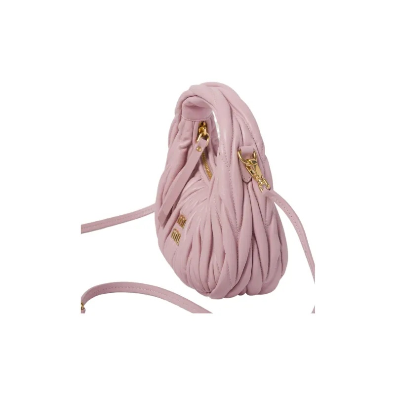 MIU MIU Matelassé Soft Sheep Leather Hobo Bag, Shoulder Bag, Crossbody Handbag Mini Women's Snow Pink-3