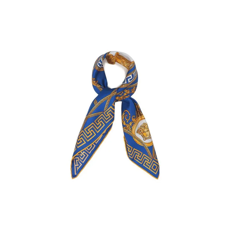 VERSACE Silk Scarves Unisex Sapphire Blue Gold-1