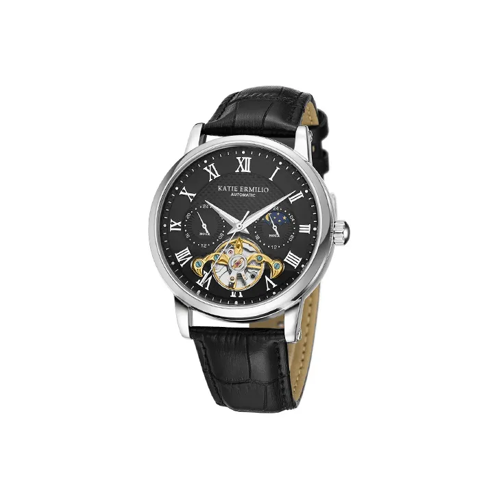 Katie Ermilio Wrist Watch Automatic Mechanical Movement Genuine Leather Strap White Dial Men's Watches-2