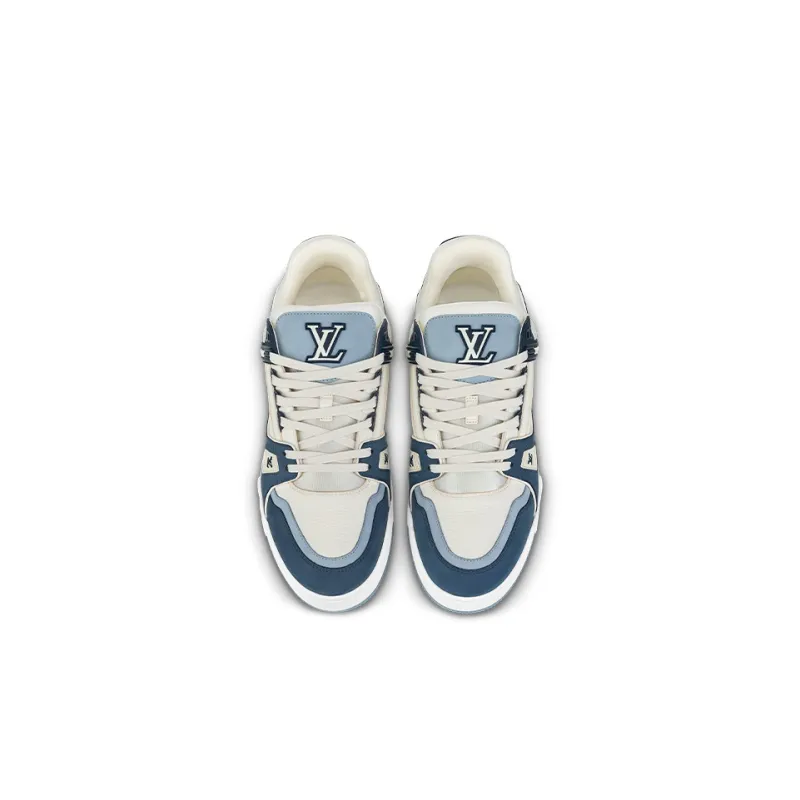 LOUIS VUITTON Trainer Low Top Skateboard Shoes Unisex Blue White-2
