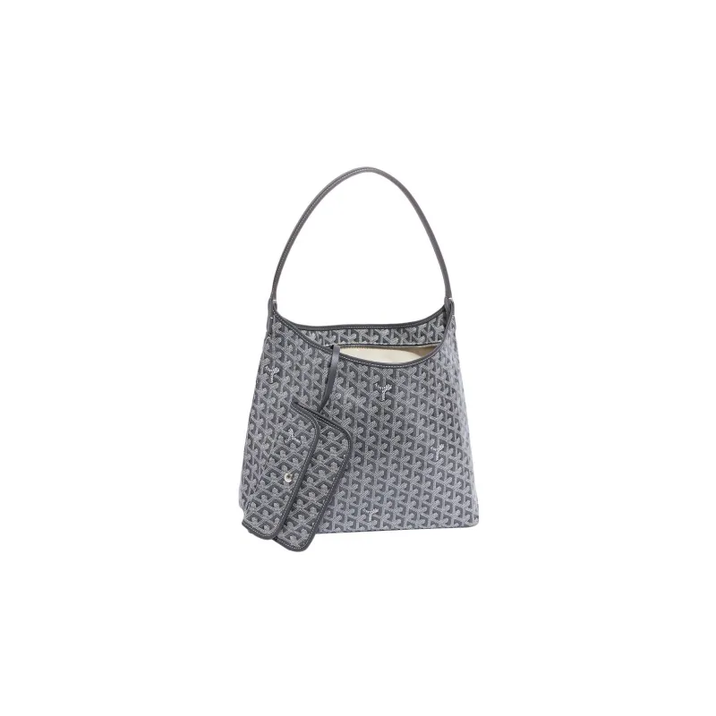 GOYARD Bohème Hobo Canvas With Leather Hobo Bag Shoulder Bag Shoulder Bag Women's Gray/Dark Green Heart Edition-1