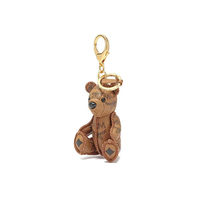 MCM Artificial Leather Keychains Unisex Cognac-1