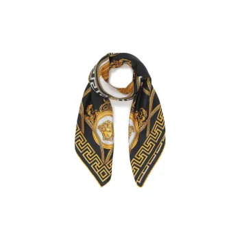 VERSACE Silk Scarves Unisex Black White